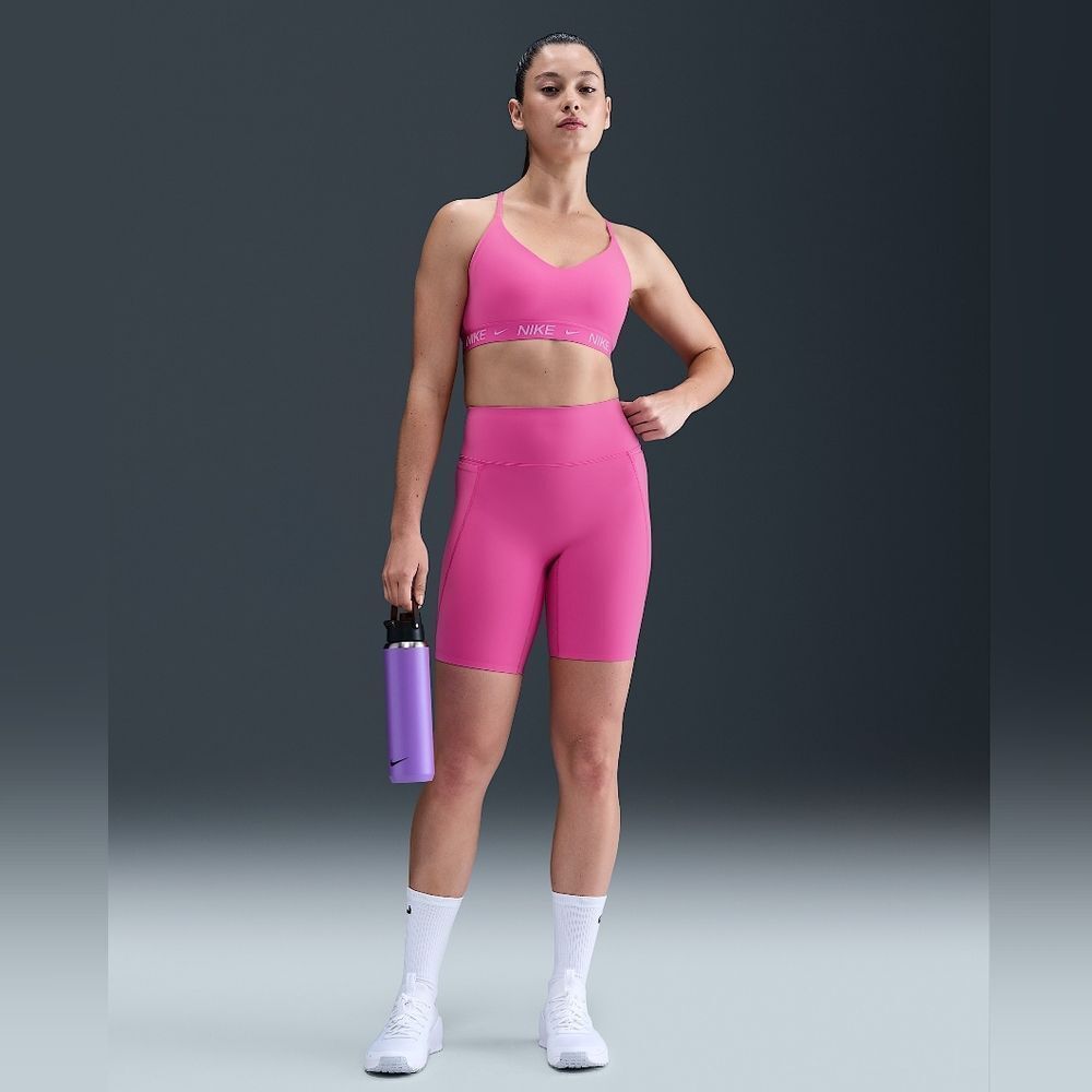 Nike Universa Women's High-Waisted 8" Biker Gym Shorts Seamless Front Pink M New - Picture 4 of 15